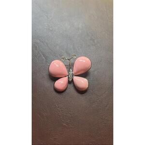 VTG Silver Tone PINK Cabochon & Rhinestone BUTTERFLY BROOCHES Pins Signed “Best”